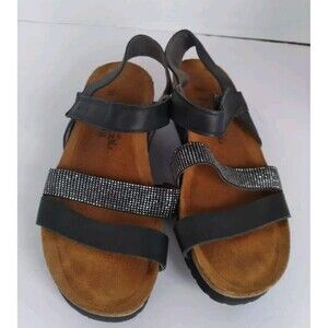 Naot Black Leather Rhinestone Slingback Sandals‎ Comfort Shoes